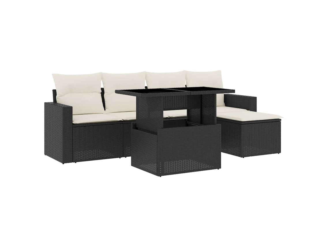Conjunto Sofás de Jardim 6 Pcs com Almofadões Vime Pe Preto MAISON EXCLUSIVE (6 pcs)