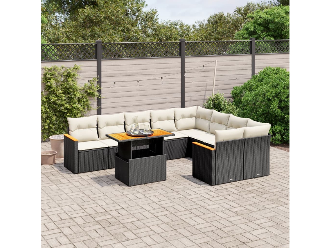 Vidaxl 10 Pcs Conjunto Sofás De Jardim C/ Almofadões Vime Pe Preto