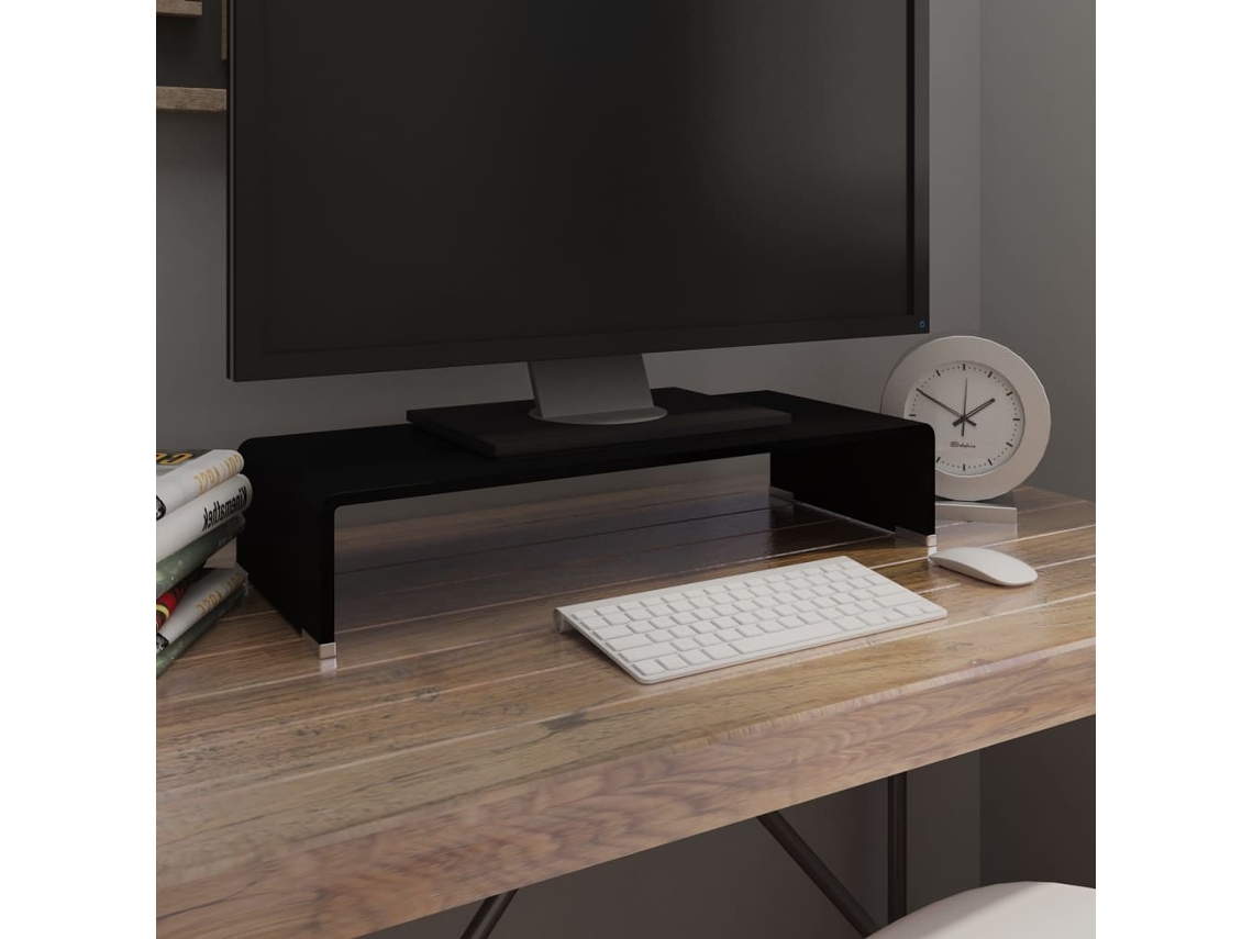 Vidaxl Suporte De Tv/monitores Em Vidro Preto 60x25x11 Cm