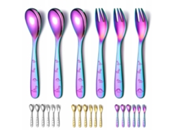 Kit De Utensílios Para Crianças 6 Peças Aço Inoxidável Design De Dinossauros Coloridos