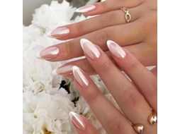 Unhas Falsas de Acrílico French Tip Almofada Nude Brilhante com Cola para Mulheres