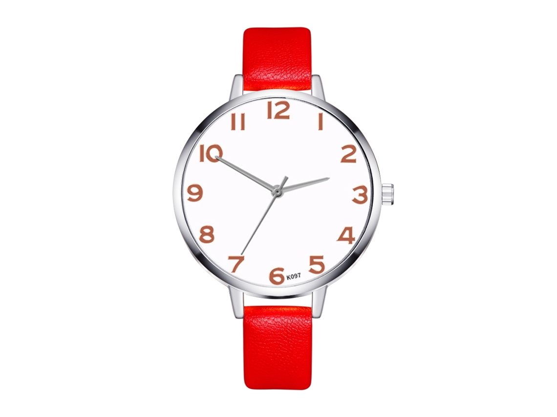 Relógio de Pulso Feminino Zhoulianfa Clássico de Quartzo com Pulseira de Couro Pu Vermelho