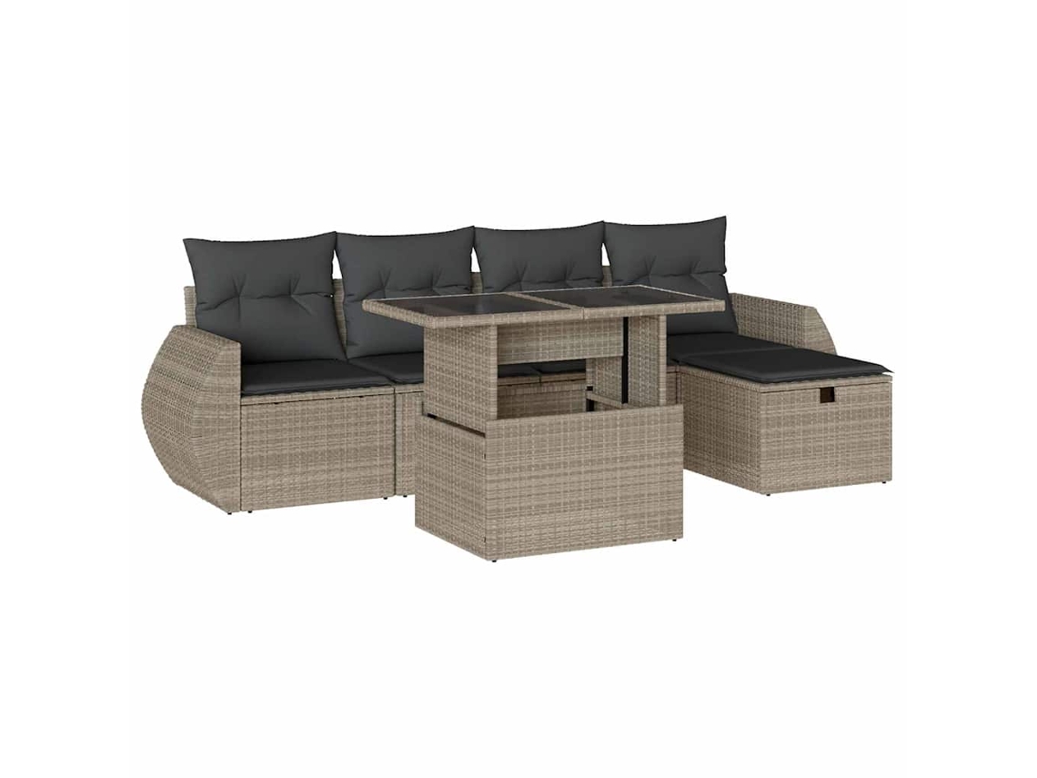 Conjunto 6 sofás jardim com almofadões VIDAXL vime PE cinzento-claro