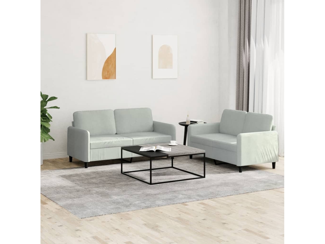 Vidaxl 2 Pcs Conjunto De Sofás Veludo Cinzento-claro