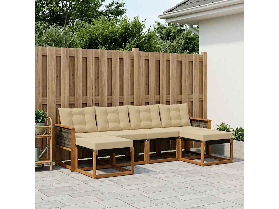 Vidaxl Conjunto De Sofás Para Exterior 6 Pcs Natural E Bege