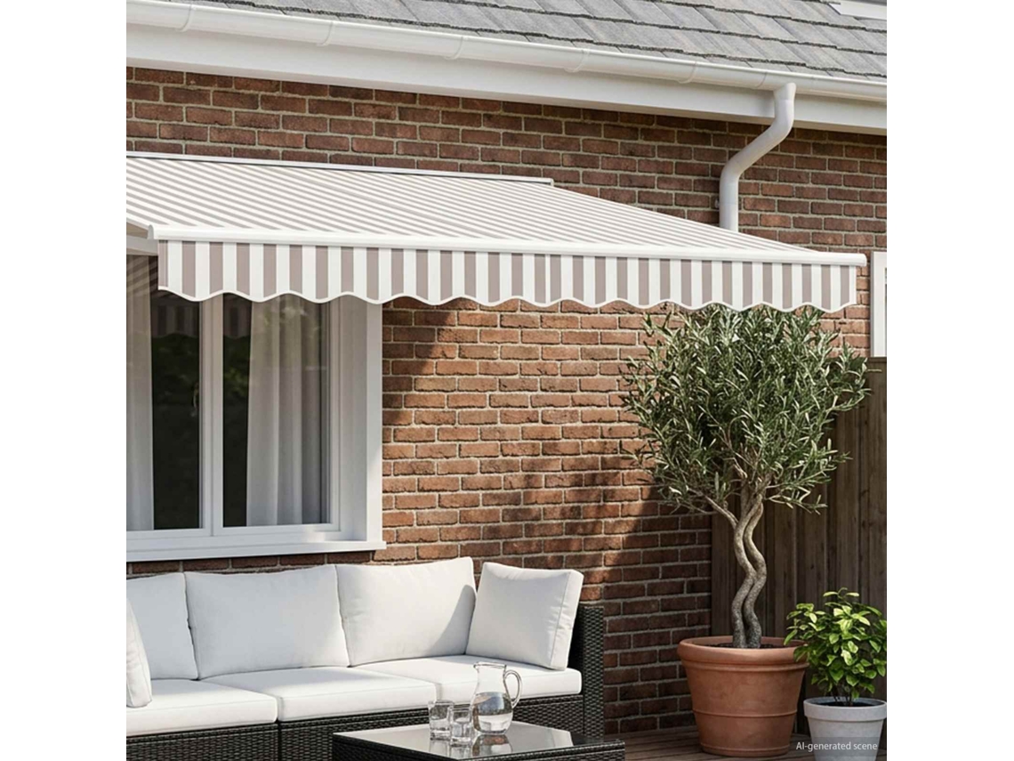 Vidaxl Substituição De Valance De Toldo Cinza Claro E Branco 3,5 M