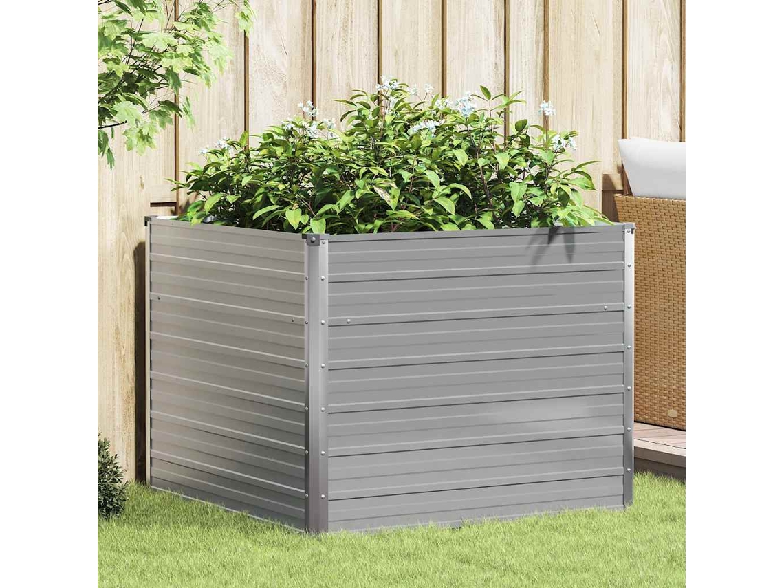 Vidaxl Canteiro Jardim Elevado 100x100x77cm Aço Galvanizado Cinzento