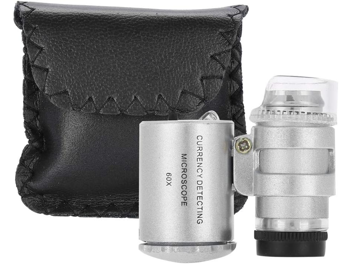Mini Microscópio De Bolso Com Lupa De 60x E Luz Led