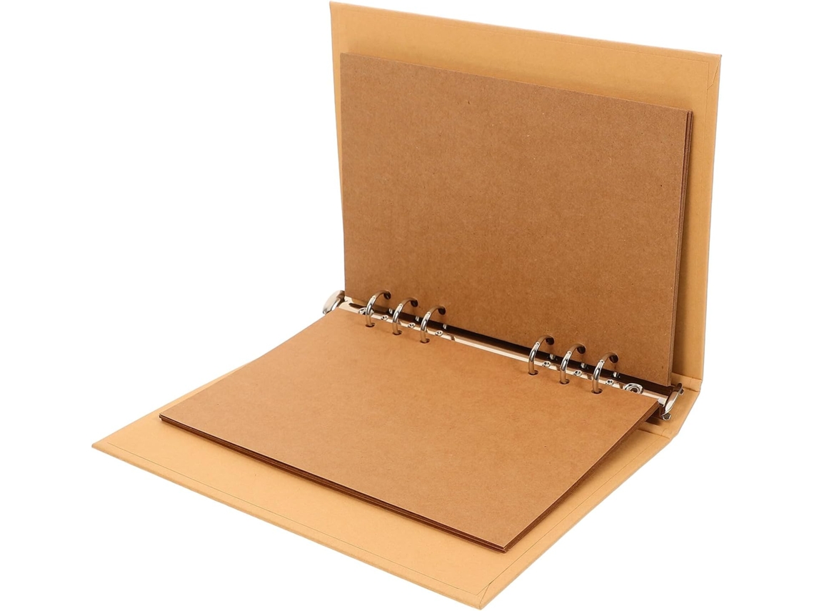 Álbum de fotos A5 com camada de papel kraft, com 6 argolas, 15 folhas de papel kraft, organizador.