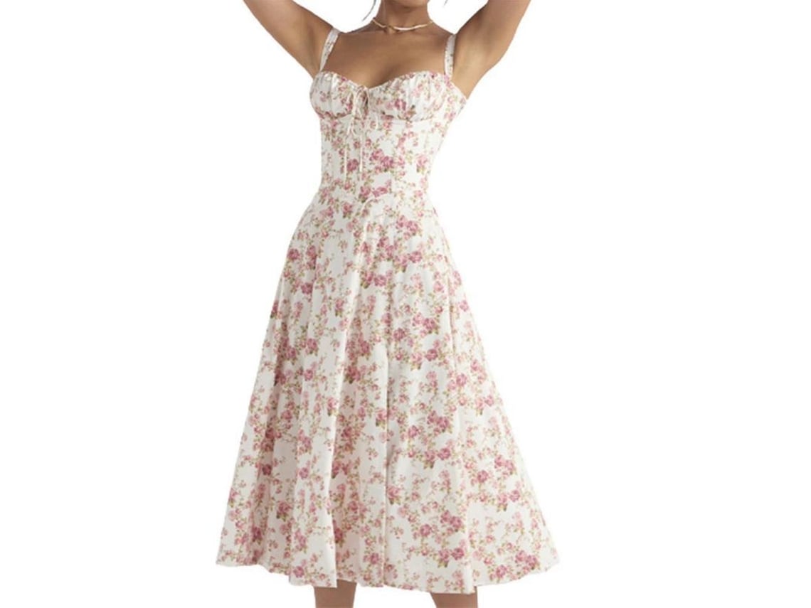 2026 vestido Sem Mangas com Tirantes, Estampa de Moda, Cordão e Renda para Mulher