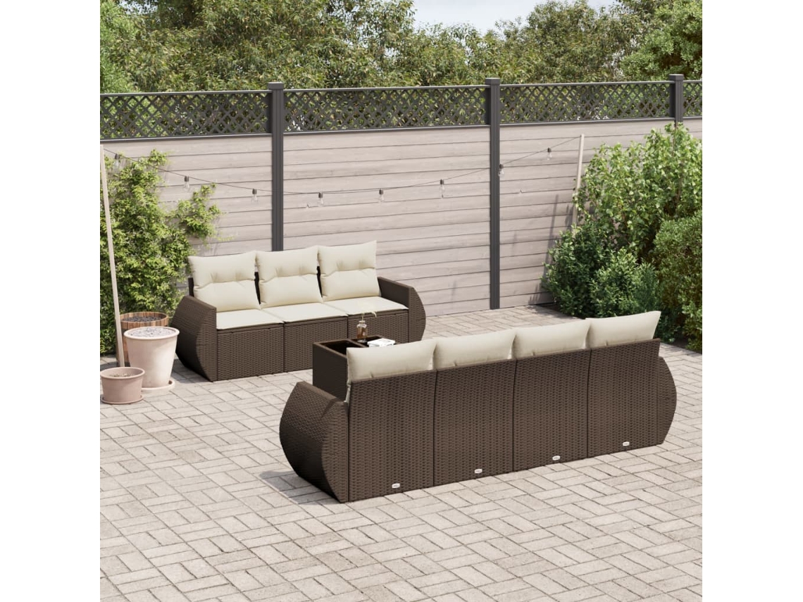 Vidaxl 8 Pcs Conjunto Sofás de Jardim C/ Almofadões Vime Pe Castanho
