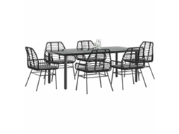 Vidaxl Conjunto De Jantar Jardim 7 Peças Almofadas Vidro Vime Pe Preto