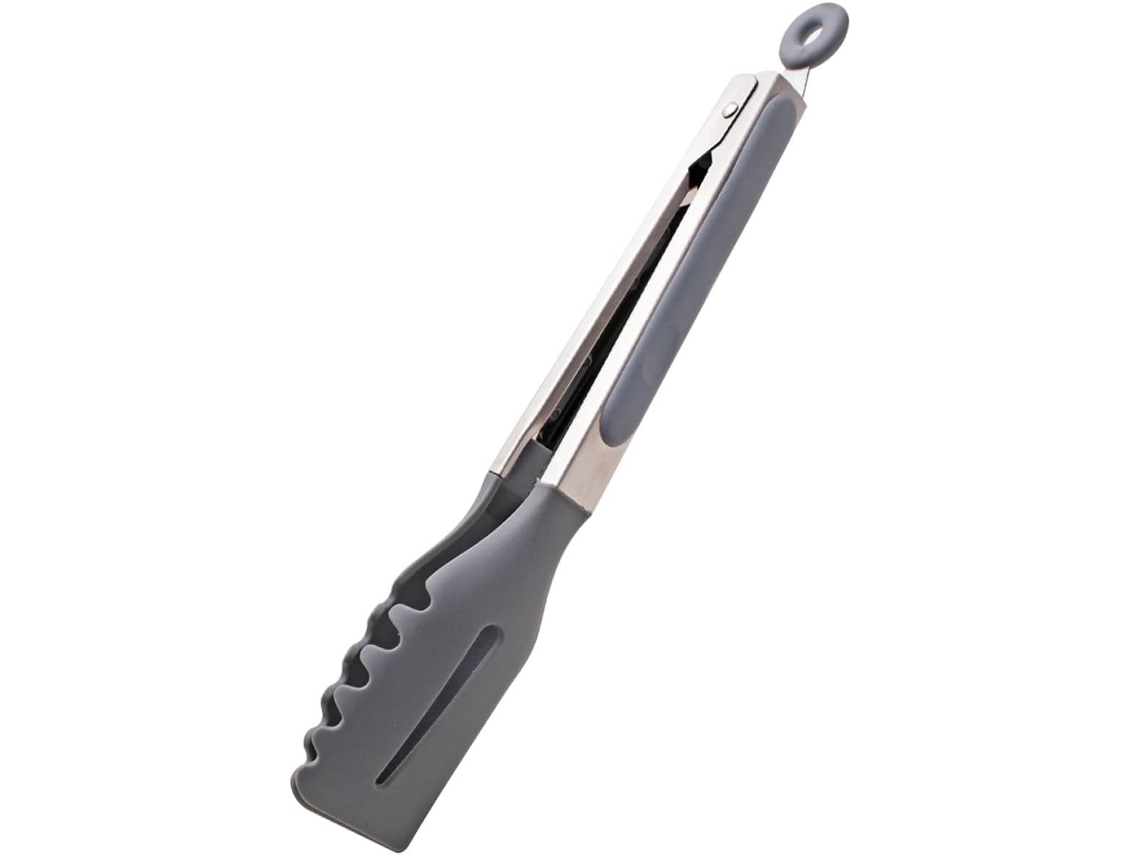 Pinça Para Churrasco Nuobesty De 23cm Em Aço Inoxidável Com Pontas Silicone, Cinza, Resistente Ao Calor, Ideal Para