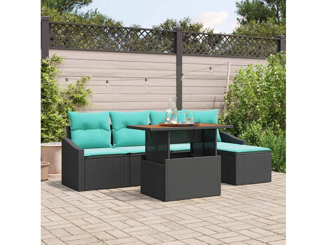 Vidaxl Conjunto De Sofá De Jardim 6 Unid. Preto E Verde-azulado