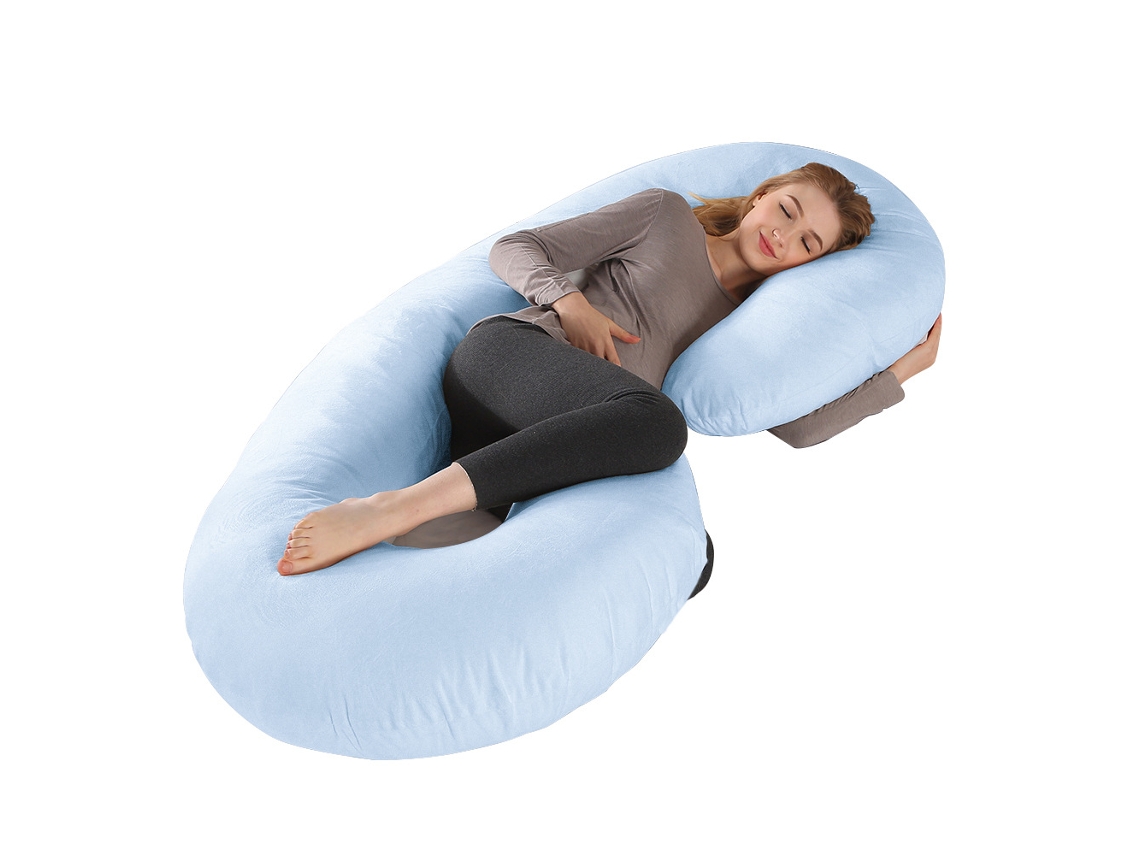Almofada para Grávidas, Travesseiro para Gestantes em Formato de C, Alivia Dores nas Costas e Pescoço Gravidez SPQMENT (150x80cm azul Celeste)