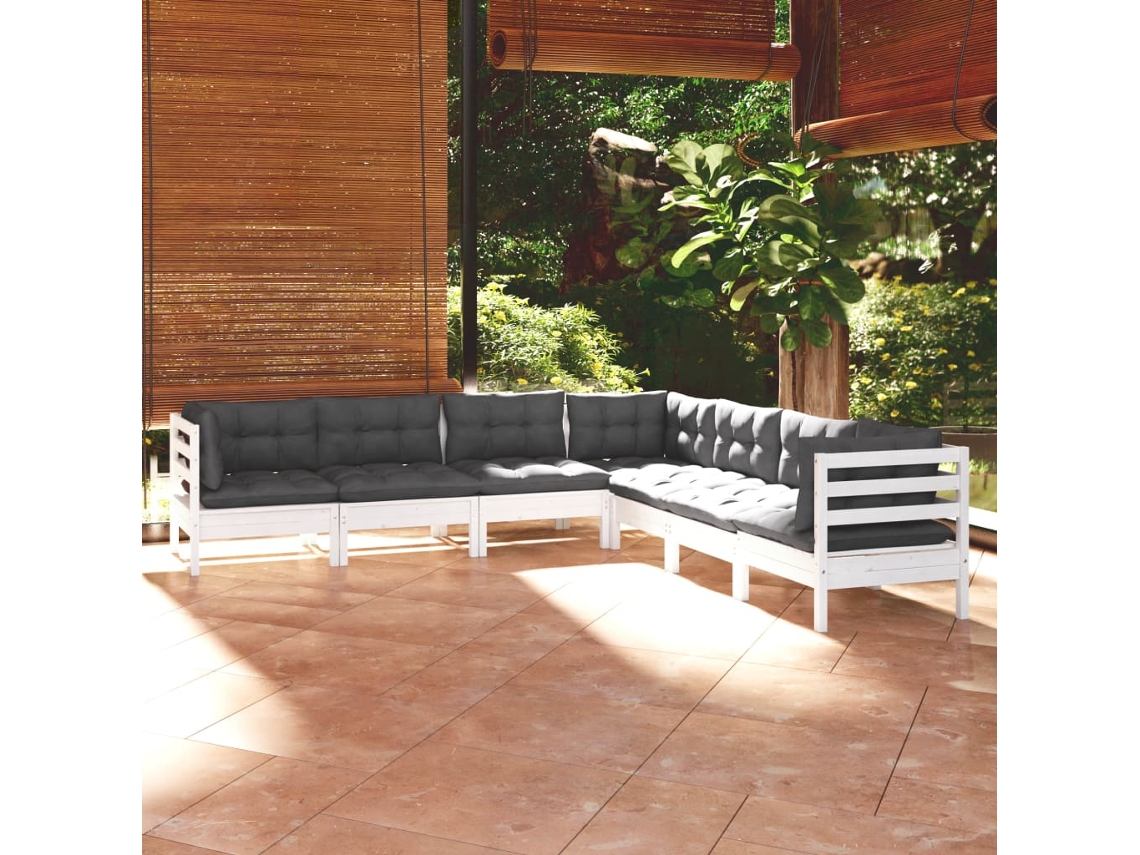 Pcs Conj. Lounge De Jardim C/ Almofadões Pinho Maciço Branco Dkd Home Decor