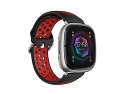 Pulseira Fitbit Sense 2, Preta E Vermelha, Silicone Respirável Perfurado, Dois Tons, Chenille, Acabamento Moderno