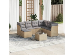 Vidaxl 8 Pcs Conjunto De Sofás P/ Jardim Com Almofadões Vime Pe Bege