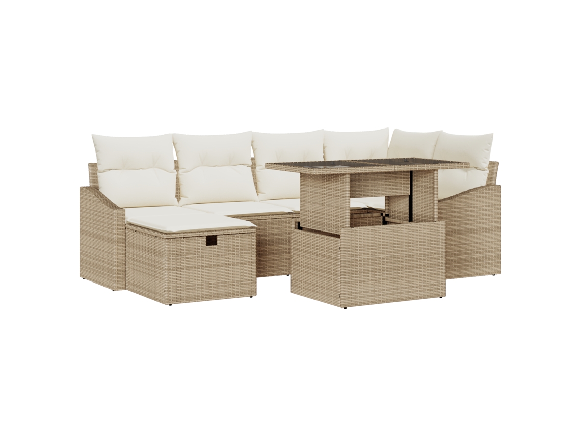 Conjunto 7 Sofá De Jardim Vidaxl Preto Vime Pe (55 X 55 X 37 Cm)