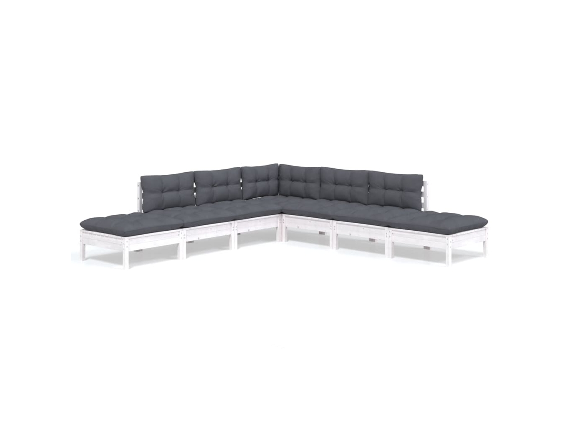 Conjunto de 7 Lounge de Jardim com Almofadões Pinho Branco MAISON EXCLUSIVE
