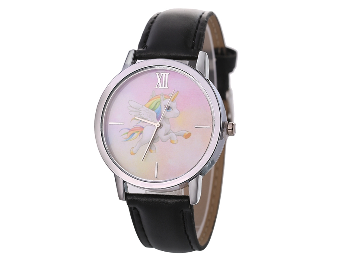 Relógio de Pulso Feminino de Luxo com Volante Redondo e Cinto de Couro Quartz Moda Preto