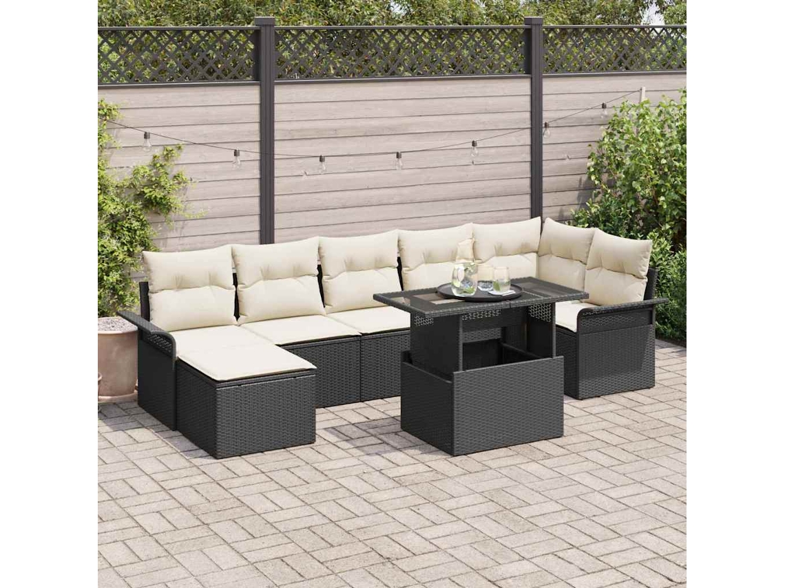 Vidaxl Conjunto De Sofá De Jardim 8 Unid. Preto Rattan Sintético