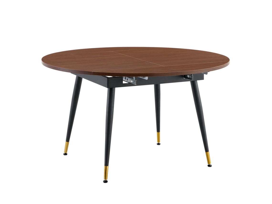 Mesa Jantar Extensível Redonda Oval Mdf Preto Nogueira Dourado