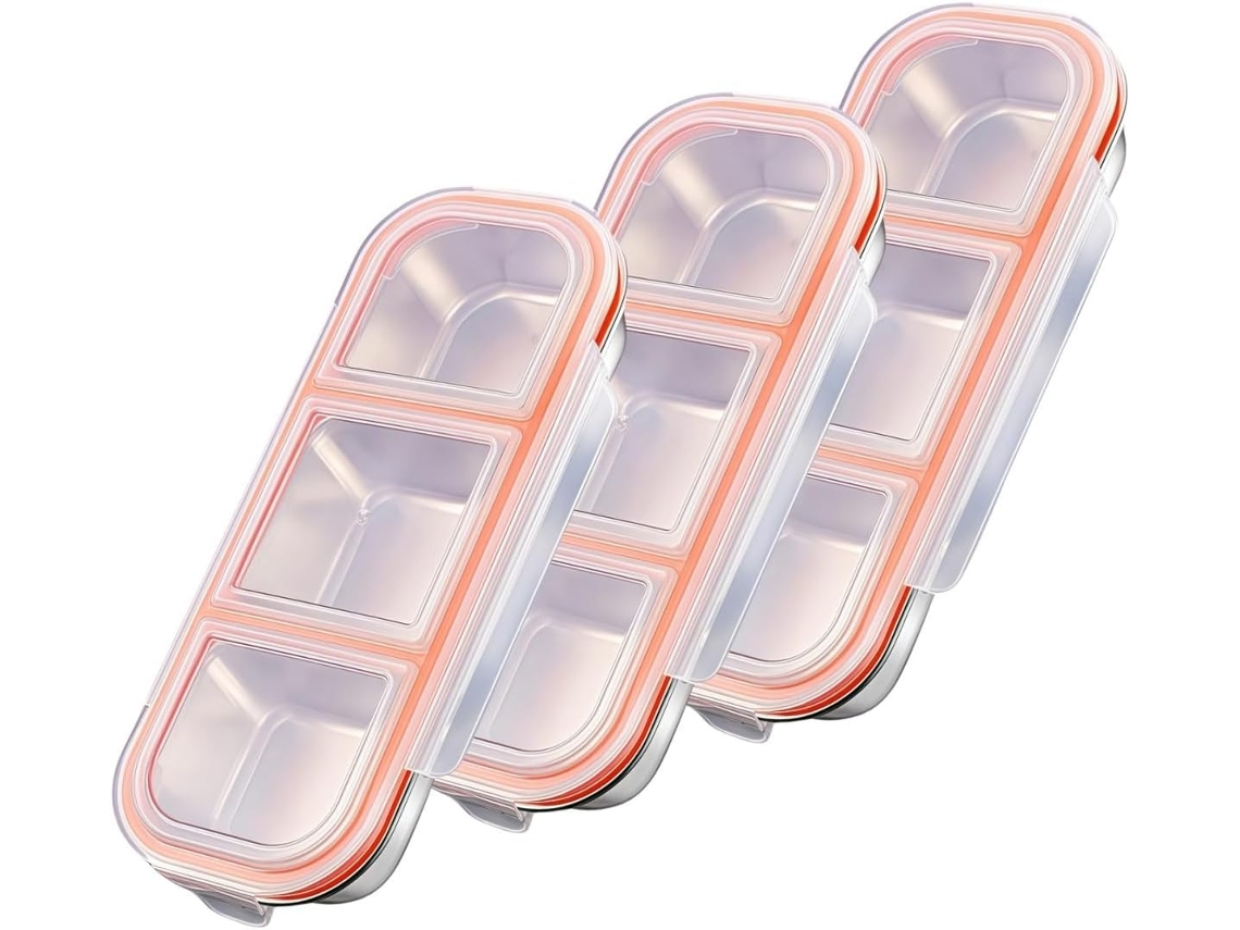 Conjunto De 3 Lancheiras Aço Inoxidável Com Tampas, Compartimentos Em