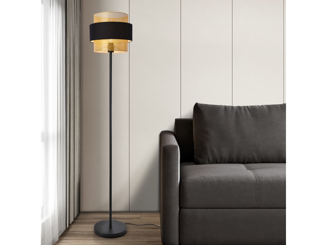 Candeeiro de pé Albans abajur duplo de metal, plástico e tecido 160 x Ø 30 cm - Preto / Dourado LUX.PRO