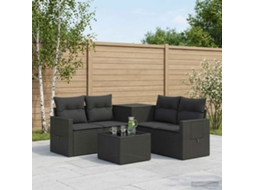 Vidaxl Conjunto De Sofás 6 Unid. Preto Rattan Poliéster E Aço