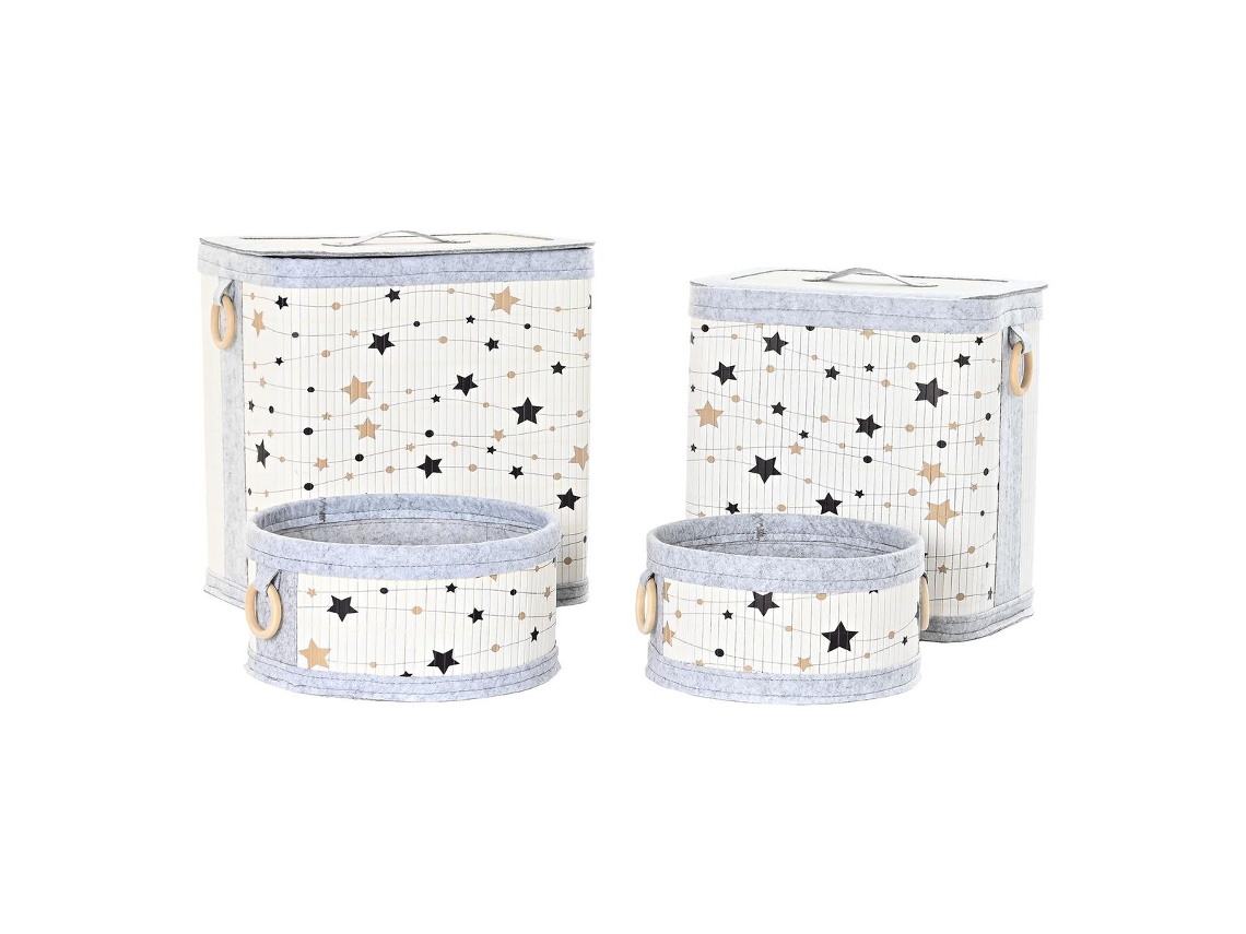 Conjunto de Cestos DKD HOME DECOR Estrelas Bambu Feltro 41 X 31 X 42 Cm 4 Peças