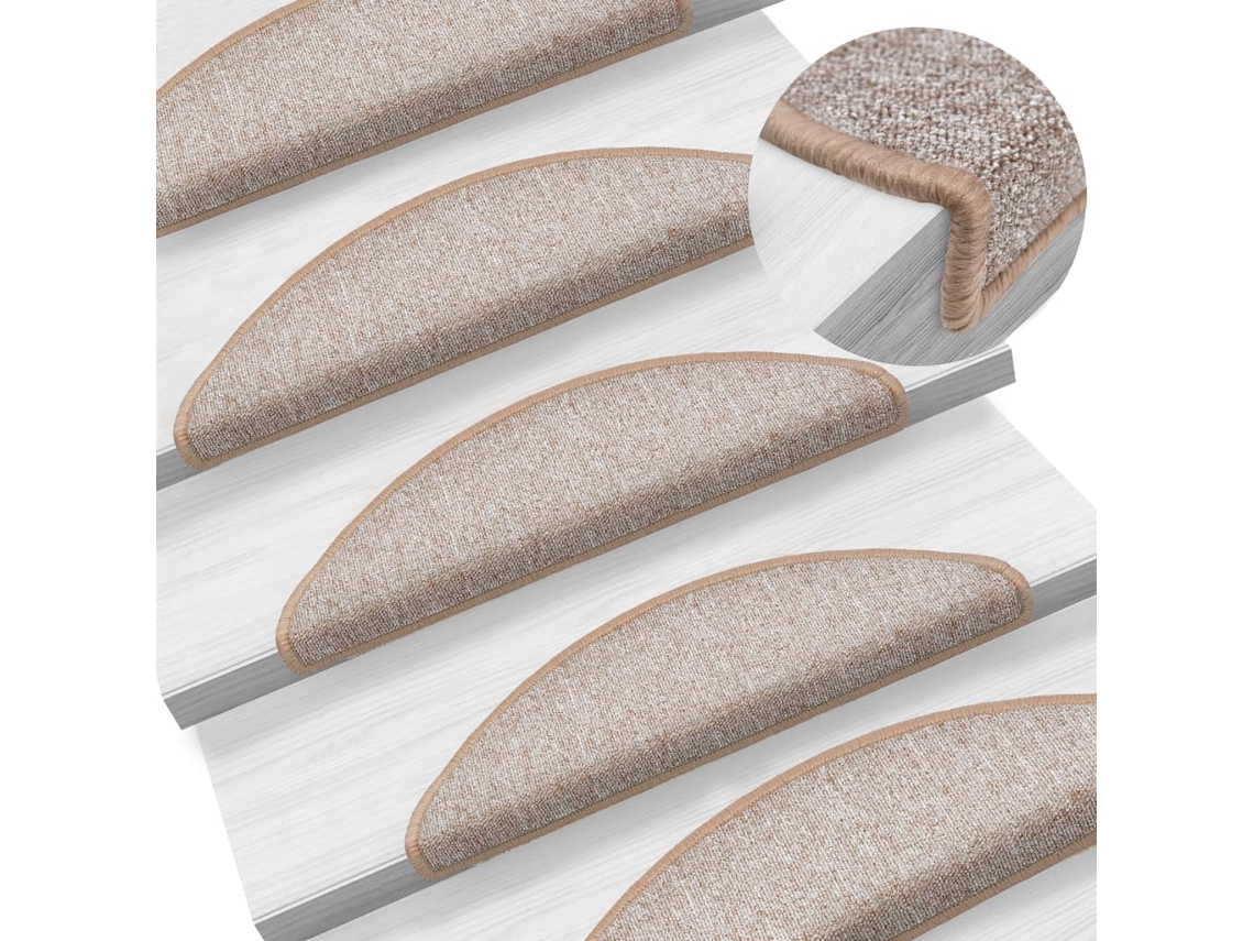 Vidaxl Tapetes De Escada 15 Peças 56x17x3 Cm Marrom Claro Semicircular