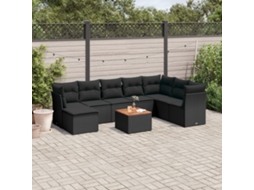Vidaxl 9 Pcs Conjunto De Sofás P/ Jardim C/ Almofadões Vime Pe Preto