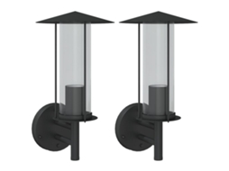 Conjunto 2 Candeeiros de parede p/ exterior VIDAXL aço inoxidável preto