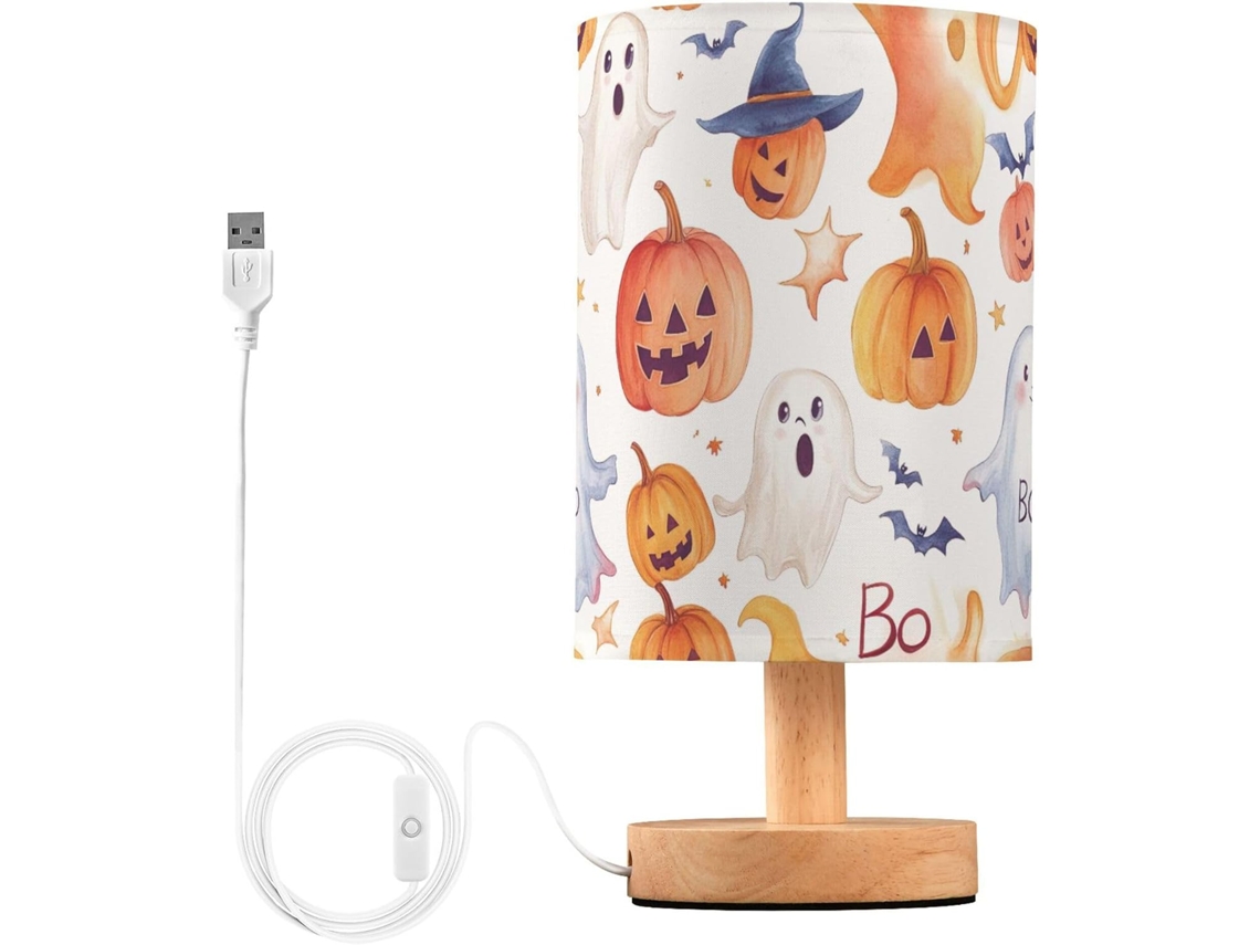 Abajur De Cabeceira Com Estampa Fantasma Em Aquarela, Com Porta Usb, Sem Necessidade De Lâmpada, Luz Led Quente Para