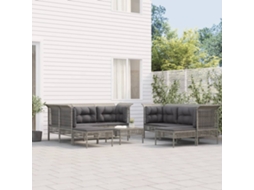9 Pcs Conjunto Lounge De Jardim C/ Almofadões Vime Pe Cinza Dkd Home Decor