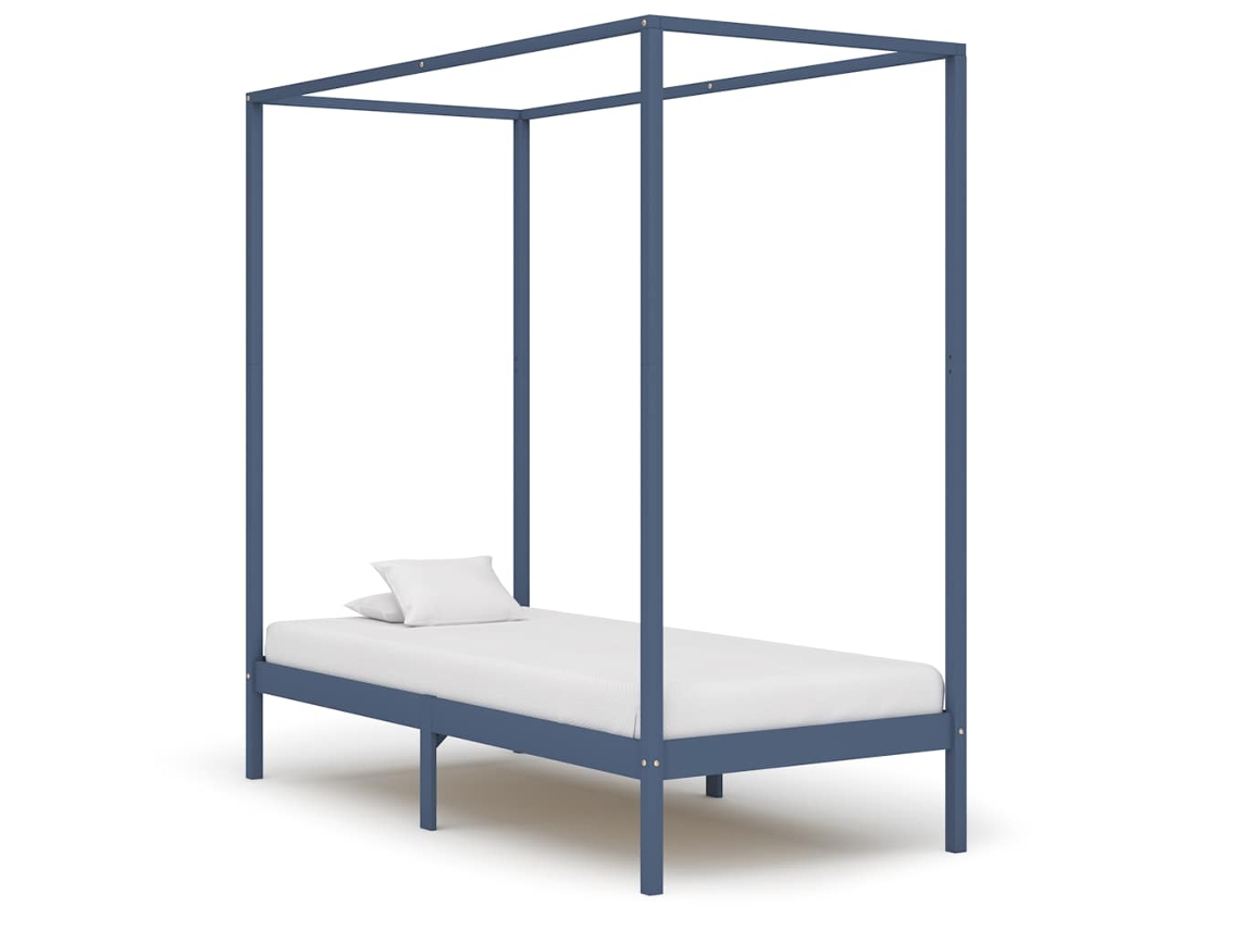 Vidaxl Estrutura De Cama Com Toldo 100x200 Cm Pinho Maciço Cinzento