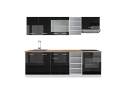 Cozinha R-Line, 240 cm, PT Carvalho, Preto brilhante/Branco, Vicco