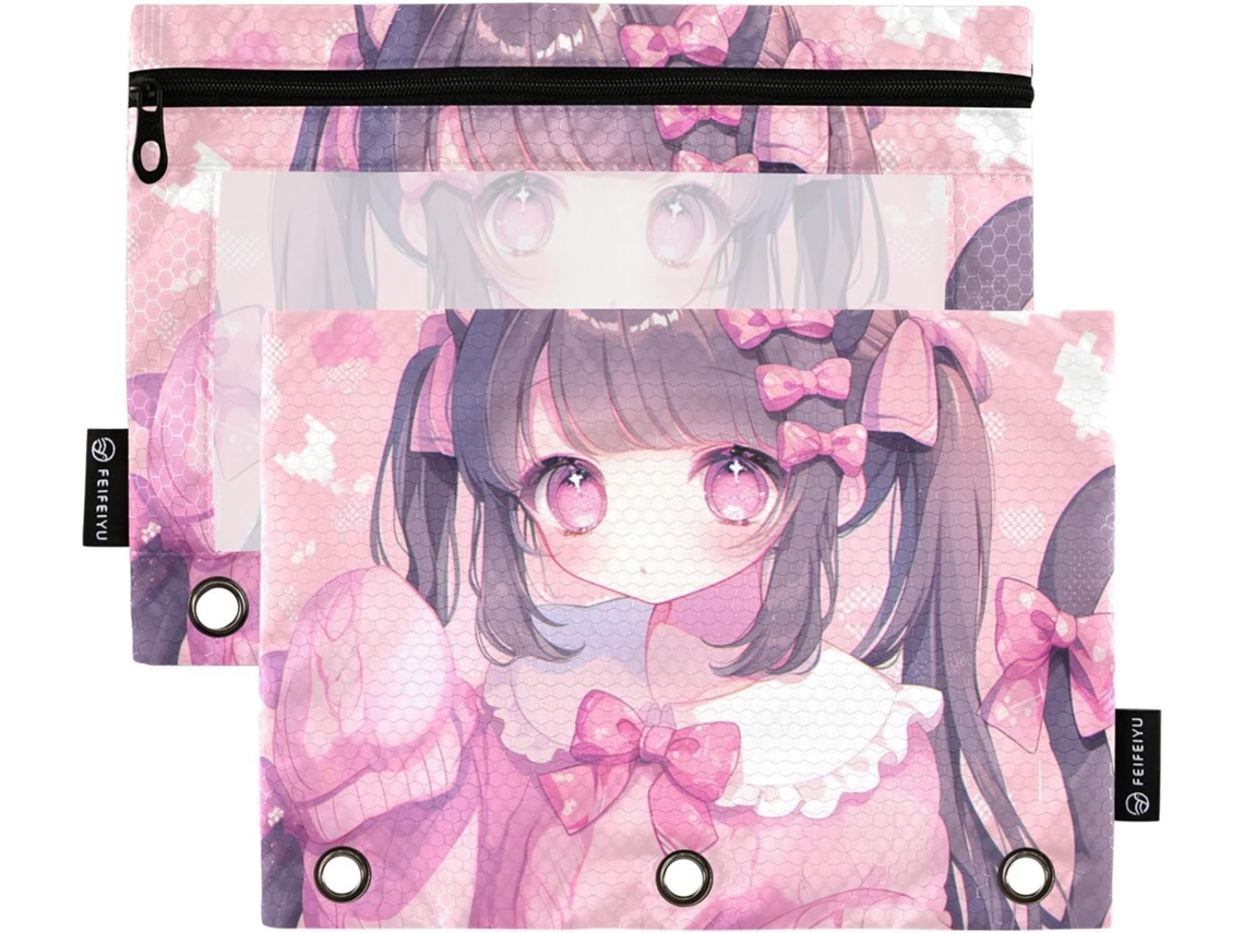 Envelopes Fofos Com Estampa De Anime Meninas, Com Janela Transparente E Grande Capacidade, 3 Furos Guardar