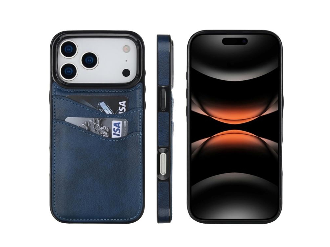 Capa Para Iphone 17 Pro Max - Couro Cor Lichia Com Compartimento Para Cartão