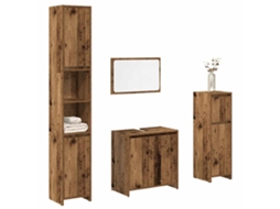 Vidaxl 4 Pcs Conj. Móveis Casa Banho Derivados Madeira Madeira Velha