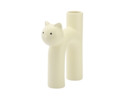 Vaso de Flores Cilindro Gato Matt Baunilha Sala Decor