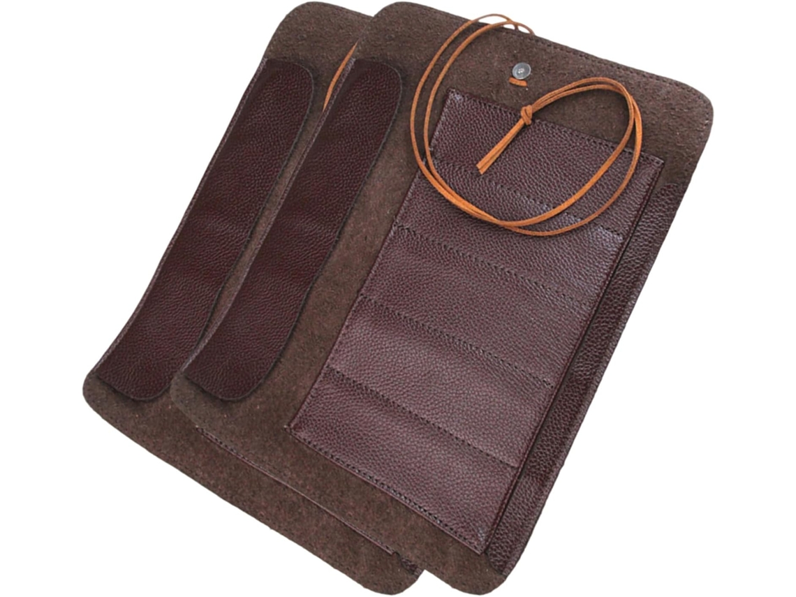 Estojo de couro marrom com rodinhas e vários bolsos TOPBATHY