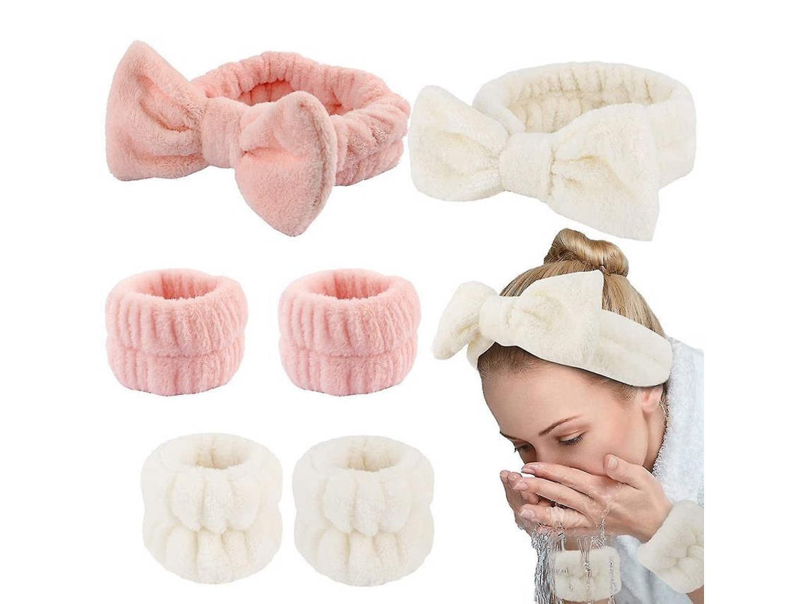 2026 3 Peças de Tiara e Pulseiras de Spa para Lavar o Rosto com Design de Laço