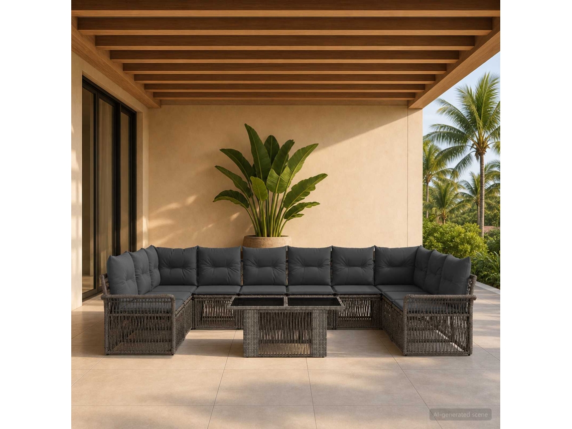 Vidaxl Conjunto De Sofá De Jardim 11 Unid. Cinza E Cinza Escuro