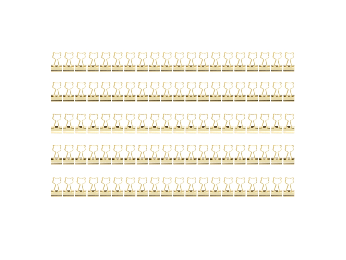 100 Clips de Carpeta Forma Gatito Metálico Hueco Compacto Portátil Divertido para Clasificación de Documentos Oro