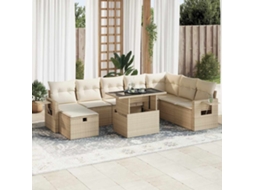 Vidaxl 9 Pcs Conjunto De Sofás P/ Jardim Com Almofadões Vime Pe Bege