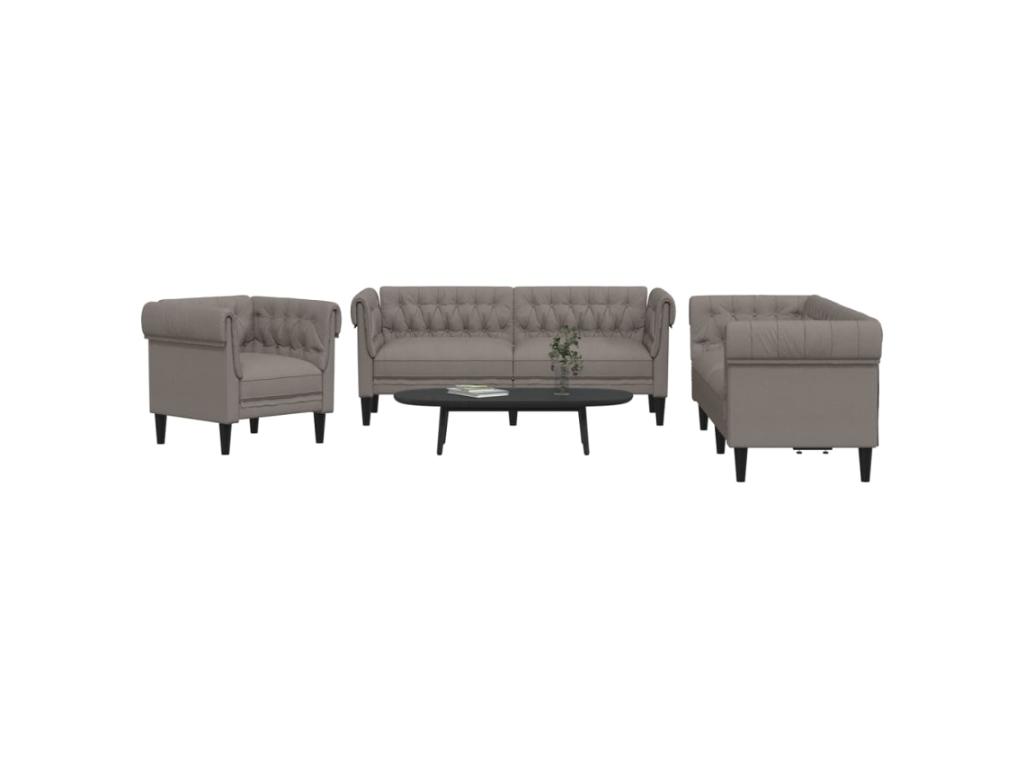 Vidaxl 3 Pcs Conjunto De Sofás Tecido Cinzento-acastanhado