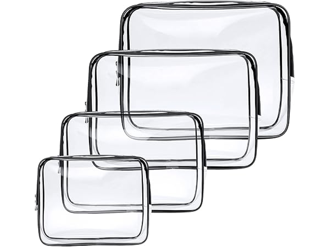 Conjunto de 4 Estojos Cosméticos Transparentes, Estojo de Higiene Pessoal em Pvc Reforçado Impermeável, Ideal para uma Família STELASPLEN