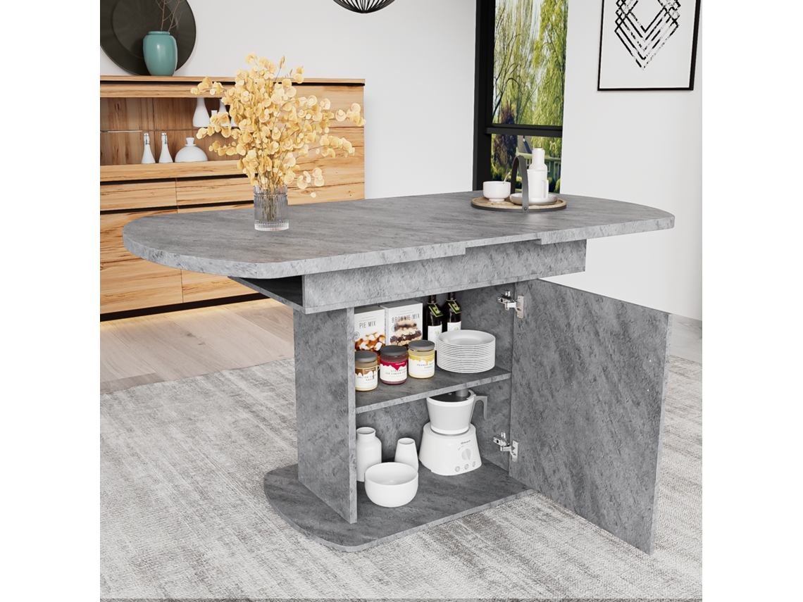 Mesa Oval Extensível em Concreto com Armazenamento VOLTEDGE